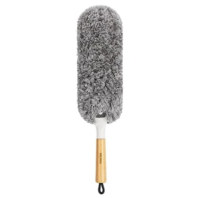 Imagen de MR.SIGA Plumero de Microfibra sin Pelusa, Lavable y Reutilizable con Mango Bambú Cabezal Reemplazable, para la Limpieza del Hogar