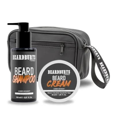Imagen de Beardburys Kit Cuidado Barba Hombre Profesional Champú para + Crema Acondicionadora Neceser, Vegano Regalos Originales