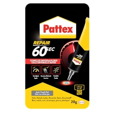 Imagen de Pattex 60seg. pegamento universal, tubo de 20 g multiuso para reparaciones domésticas, pegado rápido en sólo 60 segundos, fuerte muchos materiales