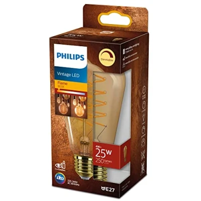 Imagen de Philips LED Bombilla Clásica de Filamento, ST64 E27, Luz Llama Regulable, 25W