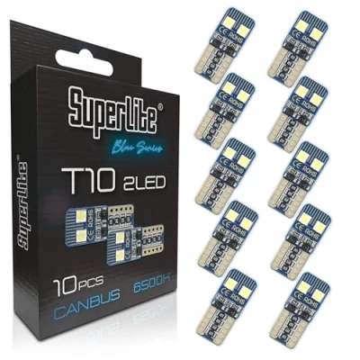 Imagen de Superlite Set de 10 Bombillas T10 4 Leds la Gama Blue Series Tecnología CanBus y Temperatura Color 6500K Ideal para Coche Camión