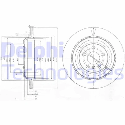 Imagen de DELPHI BG4030 Disco de freno 330 22 5 ventilado aceitado sin procesar cojinete rueda, anillo sensor ABS MERCEDES BENZ: Clase ML, R, GL