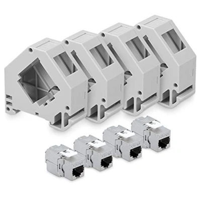Imagen de kwmobile 4X Módulo Keystone para Cable CAT6A Conector RJ45 blindado con Soporte de raíl DIN Adaptador Carcasa Cables Red Ethernet