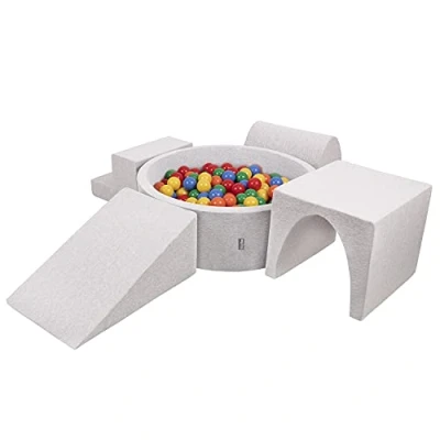 Imagen de KiddyMoon Parque Tnfantil De Espuma con Rodondo Piscina Bolas (300 Bolas) para Niños, Gris Claro: Amarillo/Verde/Azul/Rojo/Naranja