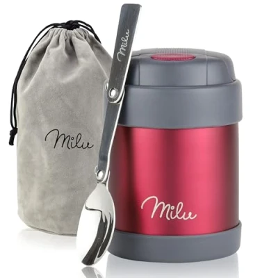 Imagen de Milu Termo para Comida 300ml, 440ml, 450ml, 650ml, 800ml Taza Aislada, Botella de Acero Inoxidable Aislada Alimentos, Beber y sopa los niños adultos A prueba fugas Térmico (300ml/Bayas)