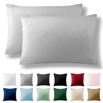 Imagen de Alreya Juego de 2 Fundas Almohada Renforcé 100% Algodón 50 x 75 cm Gris Hipoalergénica con Cremallera YKK