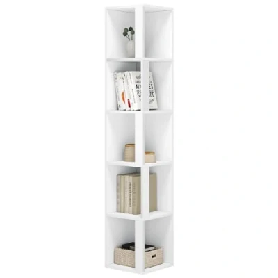 Imagen de eSituro Libreria de 5 Niveles, Estanteria Vertical para Libros, Alta y Estrecha, Almacenamiento Estudio, Oficina Salón, Blanca, 30x159x30 cm