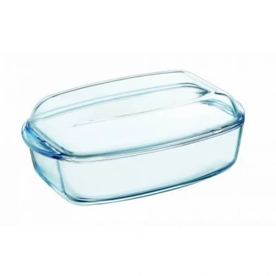 Imagen de Pyrex Fuente resistente al calor e ignífuga, envase para asar con tapa de cristal, vidrio, 4,6 L