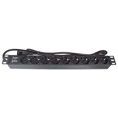 Imagen de Good Connections Regleta de 19 Pulgadas (PDU, 1HE), con 9 enchufes C14 y protección Contacto para niños, Perfil plástico, Color Negro