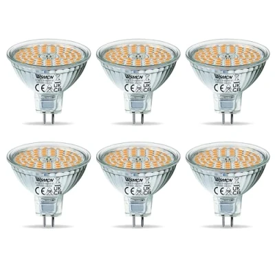 Imagen de WSMCN Bombillas LED GU5.3 MR16,No Regulable,AC/DC 12V,6W Equivalente 50W Halógena, Blanco Cálido 2700K 485 Lúmenes,Sin Parpadeo, Ángulo de haz 120 Focos, Paquete 6