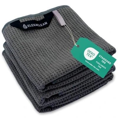 Imagen de ELEXACLEAN Paños de cocina (juego 3, 68 x 42 cm, antracita/gris oscuro) microfibra suave para la