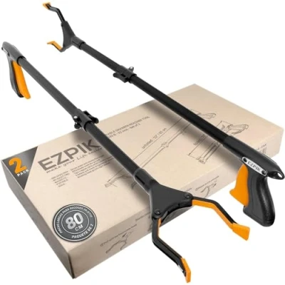 Imagen de EZPIK® Pinza Recoger Basura 80 cm Pinzas Extensibles para Personas Mayores Palo con Imán Telescópico Minusválidos y Ancianos Objetos Fruta [Color Negro, Pack 2]