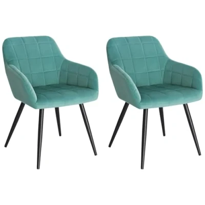 Imagen de WOLTU 2 x Sillas de Comedor Nordicas Estilo Vintage Juego 2, Silla Cocina Tapizada con Reposabrazos Tapizadas en Terciopelo, Estructura Metal, Turquesa BH93ts