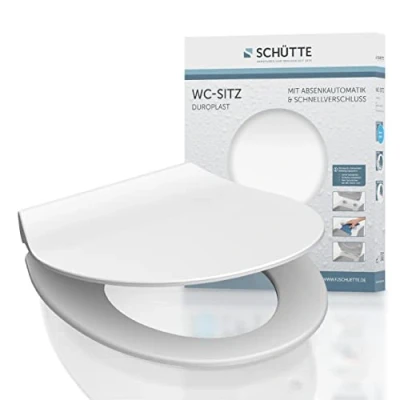 Imagen de Schütte 82700 Asiento de Inodoro Duroplast Slim White con Dispositivo Descenso automático y Cierre rápido para una fácil Limpieza, Forma Especialmente Plana, Carga máxima 150 kg, Color Blanco