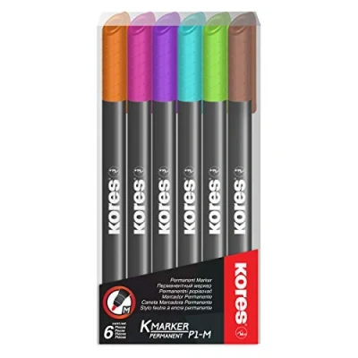 Imagen de Kores rotuladores permanentes de colores, K Marker P1, punta fibra fina con tinta bajo olor, impermeables para todas las superficies, suministros escolares, oficina,