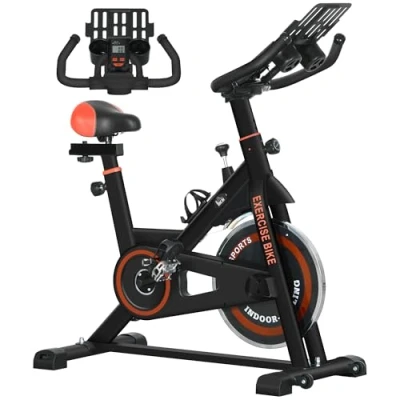 Imagen de HOMCOM Bicicleta Estática con Resistencia Ajustable Bici de Fitness Silenciosa Volante Inercia 8 kg Pantalla LCD Manillar Asiento Regulable y Soporte para Interior Casa Gimnasio Rojo