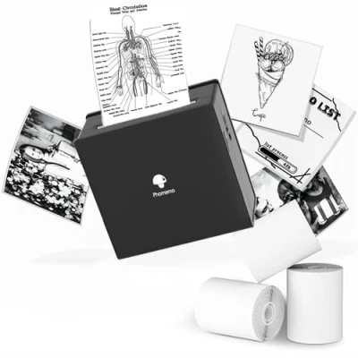 Imagen de Impresora fotográfica portátil M02, Juego de 3 Rollos Papel incluidos, térmica Bolsillo, pequeña Recibos Bluetooth, Compatible con Android, iPhone y iPad para niños,Negro