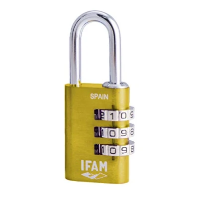 Imagen de IFAM Candado de Combinación Col Combi, 30mm, Color Amarillo, Máxima Seguridad, Ideal para Maletas y Taquillas, Con Clave Más 1.000 Combinaciones, Aluminio, Gran Ligereza, Arco 5mm