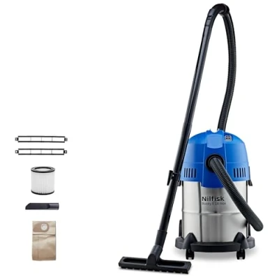 Imagen de Nilfisk Buddy II 18L Inox Aspirador de Agua y Polvo Aspiradora Bricolaje para Sólidos Liquidos Exterior e Interior (1200 W)