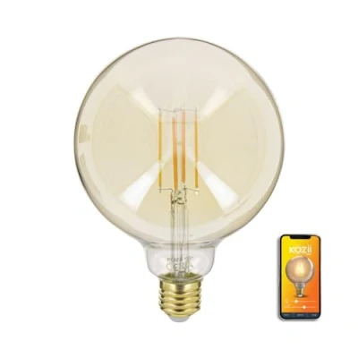 Imagen de KOZII Bombilla LED conectada con filamento E27 G125 transparente casquillo de variación brillo Alexa y Google Home 470 Lm KRFDE470B125ACCT