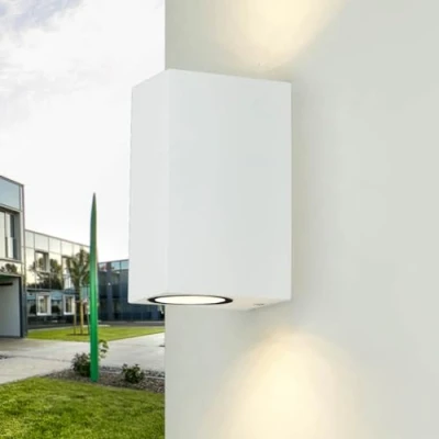 Imagen de Foco casa pared exterior, lámpara exterior pared, luz arriba abajo, blanco, aplique terraza, balcón, H:15,5 cm, IP44, resistente a la intemperie, 2 luces, iluminación