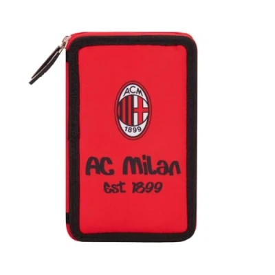 Imagen de AC Milan Estuche con 3 Compartimentos y Materiales en el Interior, portalápices, lápices de poliéster, Rojo, Funcional