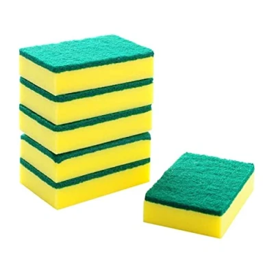 Imagen de HOMESmith Esponja Grande y Resistente, Estropajo de Doble Cara para Lavar Limpiar Platos, Absorbente, antiarañazos, Reutilizable, Paquete 6, Amarillo Verde