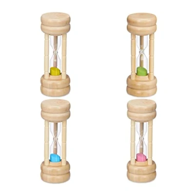 Imagen de Relaxdays 4er Sanduhren Relojes Arena Set 4, Tiempos Cortos, 4 Intervalos, Temporizadores Lavado Dientes Niños, Multicolor, Madera, 10 x cm Aprox