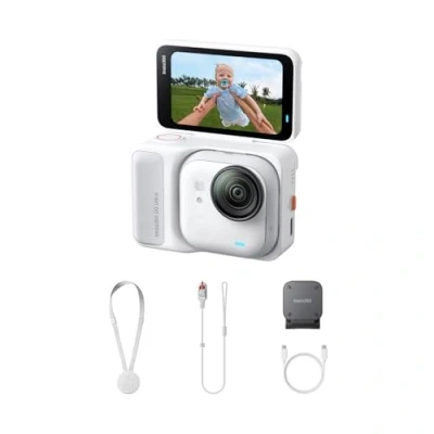 Imagen de Insta360 GO Ultra Blanco ártico Pequeña cámara 4K Manos Libres, Ligera y Portable, Excelencia con Poca luz, Montaje polivalente, FlowState, 200 min de batería, Impermeable 10 Metros, Bici Running
