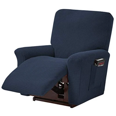 Imagen de ele ELEOPTION Funda de sofá Recliner, elástica para sillón Descanso, Elastano Jacquard, 4 Piezas, reclinable, Relax, Masaje, Color Azul Oscuro