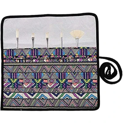 Imagen de Artista Pinceles Soporte Porta bolígrafos Roll Up Protección Lienzo Portátil Bolsa de cepillo Mango largo 20 Ranuras