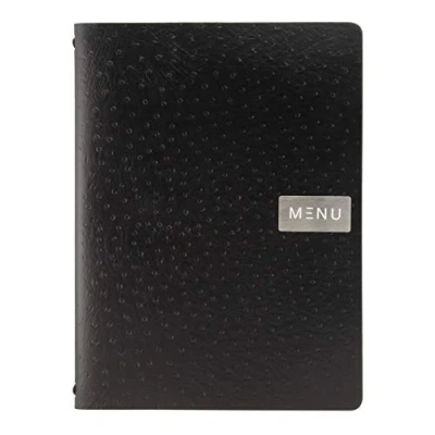 Imagen de SECURIT Leather Range, Ego A4 Menú de Cuero regenerado, elástico, Metal, Avestruz Negro, 33 x 24 0.6 cm