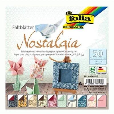 Imagen de folia 496/1515 Nostalgia Hojas Plegables (15 x 15 cm, 80 g/m², 50 Surtidas en 10 diseños, Ideales para Hermosas Figuras y Formas Plegables)