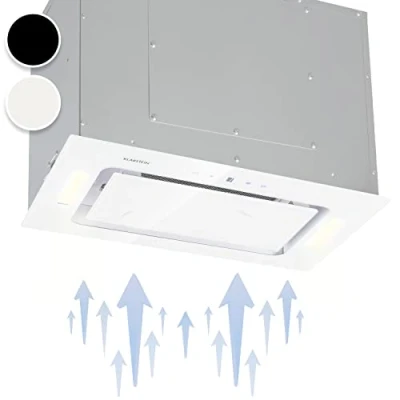 Imagen de Klarstein Hektor Campana extractora Extractor de humos, para montar, 52 cm ancho, 190 W, Rendimiento 530 m3/h, Panel táctil LED, Iluminación, Programable, Vidrio, Blanco
