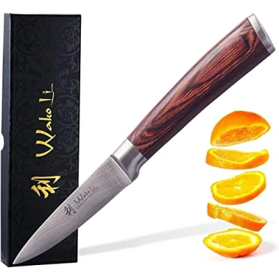 Imagen de Wakoli EDIB cuchillo damasco navaja de oficina para verduras 8,50cm hoja muy afilada a partir 67 capas I cocina y chef profesional con mango madera pakka