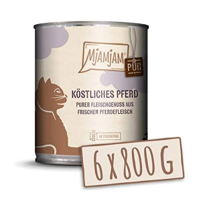 Imagen de MjAMjAM comida húmeda premium para gatos puro placer de la carne delicioso caballo, paquete 6 (6 x 800 g), sin cereales con extra