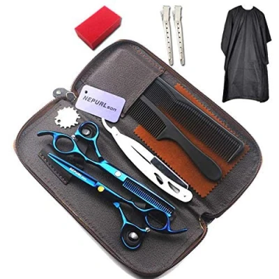 Imagen de JIESENYU Juego de tijeras peluquería 6 pulgadas (2) profesionales para corte pelo con cuchillas japonesas acero inoxidable, adelgazamiento