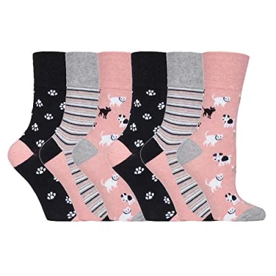 Imagen de Gentle Grip calcetines mujer sin goma colores fantasia estampados de algodon tamaño 37 42 eur (GG169 Dogs/Cats)
