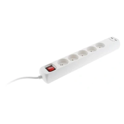 Imagen de Voltman DIO013038 Regleta con 5 enchufes (10 a 16 A, 2 puertos USB, interruptor)