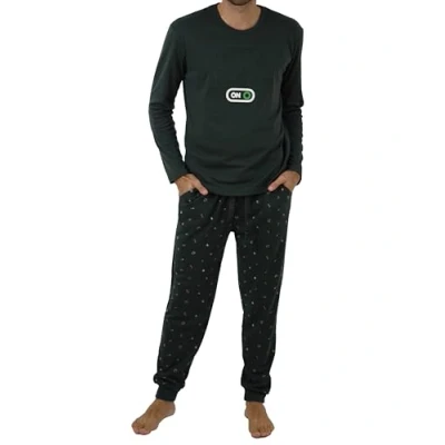 Imagen de FM Pijama Hombre Invierno Conjunto de 2 Piezas en Algodón con Camiseta Manga Larga y Pantalón para Primavera Otoño