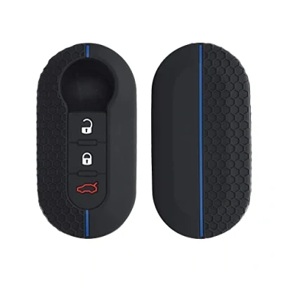 Imagen de kwmobile Carcasa Compatible con Llavero de Fiat Lancia Llave Coche Plegable 3 Botones Funda para Mando Silicona Negro/Azul