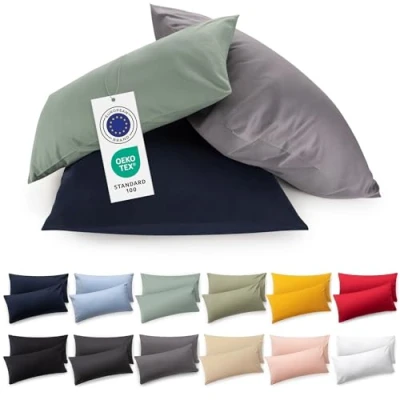 Imagen de Blumtal Funda de cojín 40x60 cm 100% algodón Verde Juego 2 Fundas 60x40 in Jersey con Cremallera, Certificado Oeko Tex, para Almohadas y Cojines