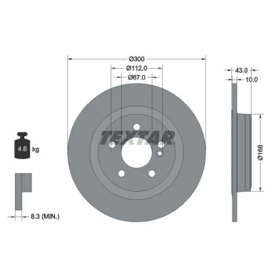 Imagen de TEXTAR PRO 92277503 Disco de freno 300 10 05/06 112 macizo revestido sin perno sujeción rueda, buje rueda MERCEDES BENZ: SLK