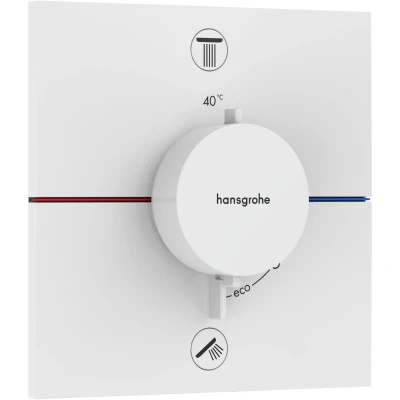 Imagen de hansgrohe ShowerSelect Comfort E, termostato empotrado , grifo con botón de seguridad (SafetyStop) a 40 C, rectangular para ducha y bañera, mezclador 2 funciones, blanco mate
