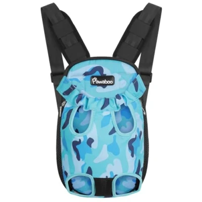 Imagen de Pawaboo Mochila del Perro Adjustable Bolsa Delantera Pet Front Cat Dog Carrier Backpack/Piernas Afuera &amp; Fácil de Ajustar para Viajar/Senderismo/Camping, Talla L, Camuflaje Azul