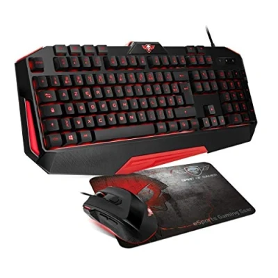 Imagen de SPIRIT OF GAMER PACK ES 3IN1 PRO MK3 QWERTY Teclado de Jugador Retroiluminado Anti Ghosting 26 Teclas y 4 Macros / Ratón 7 Botones Programables 3200 DPI Alfombrilla PS4 XBOX ONE