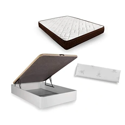 Imagen de HOGAR24 ES Cama Completa, Colchón Viscosoft Dream Flex 15 + Canape Abatible Color Blanco Almohada Viscoelástica 100%, Medida: 135x190 cm