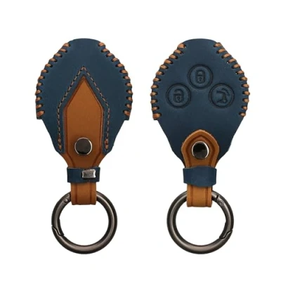 Imagen de kwmobile Carcasa Compatible con Smart Llave de Coche Control Remoto 3 Botones Funda Cuero sintético Case para Mando Auto Azul Marino/marrón Claro