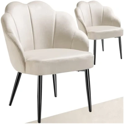 Imagen de TecTake® Sillón de Cóctel, Acolchado, Tapizado Terciopelo, Butaca Salón con Diseño Curvado, Patas Acero Topes, Lectura y Salón, Muebles Dormitorio 2 sillones Crema/Negro