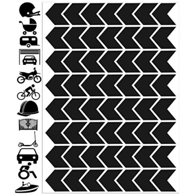 Imagen de Biomar Labs® Lote de 56 pegatinas reflectantes PVC gran visibilidad para la noche, seguridad bicicleta, casco, cochecito, juguetes, caravana o rodillo, barco negro D 50